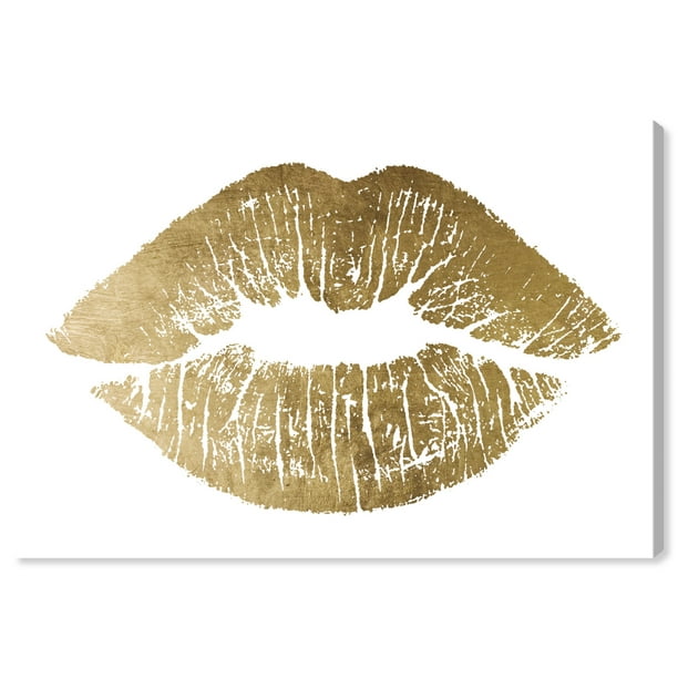 Runway Avenue Fashion And Glam Wall Art Canvas Prints Solid Kiss Gold Lips White Com - Gold Foil Lips Wall Art