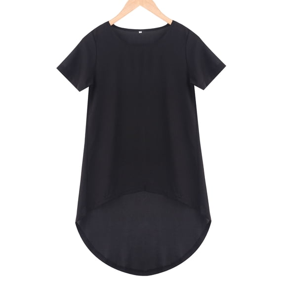Qmyliery Women Summer Top, Patchwork Solid Color Loose Round-Neck Outfit, Short Sleeve Irregular Hem Pullover Tunic Casual Top Shirt
