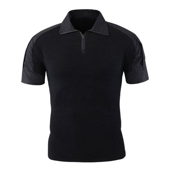 Bibifish Mens Polo Shirts Camo Print Sleeve Panels Zip Neck Lapel Collar Shirts Short Sleeve Outdoor Daily Tops
