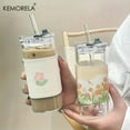 thumbnail image 3 of 4/6PCS Portable Drinking Cups 380ml/500ml Heat Resistant Glass with Lid and Straw Suitable for Iced Coffee Juice Milk, 3 of 9