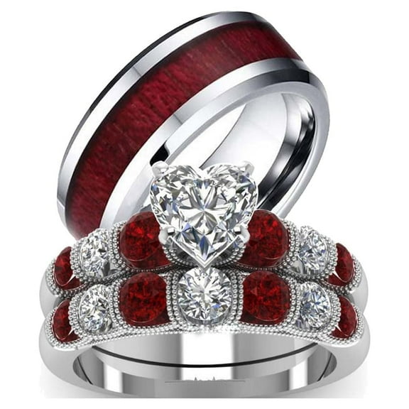 His and Hers Wedding Ring Sets Couples Rings Sterling Silver Wedding Engagement Ring Bridal Sets Men's Titanium Wedding Band