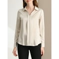 thumbnail image 6 of INSPIRE CHIC Women's Elegant Shirts V Neck Point Collar Long Sleeve Smooth Satin Blouse M Apricot, 6 of 9