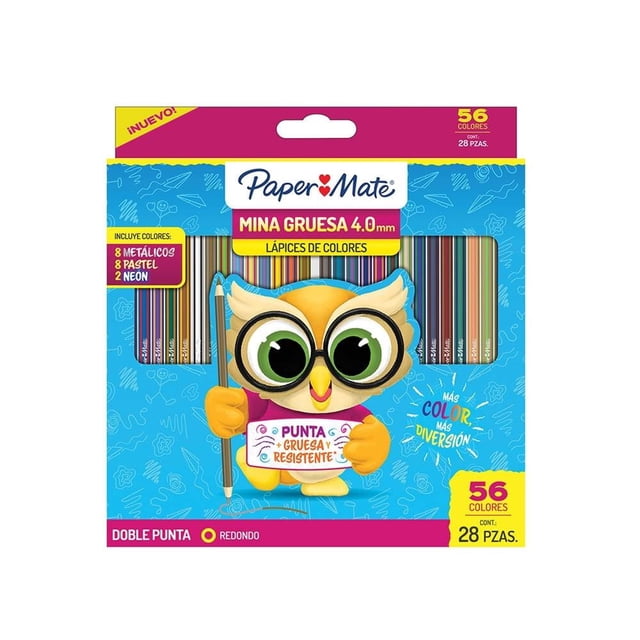 Lápices de Colores Paper Mate Redondos 4.0mm Doble Punta 28 Piezas