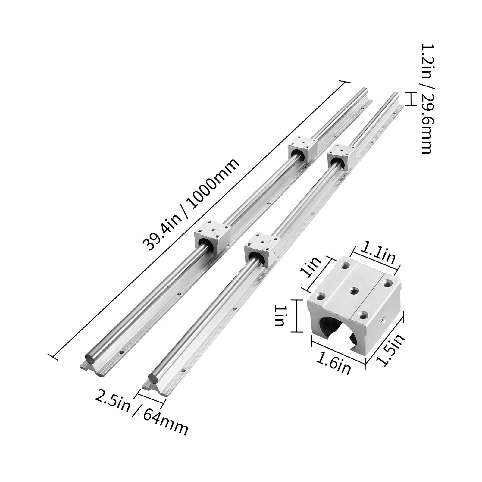 KFFKFF SKYSHALO Linear Track Kit SBR12‑C 1000L 1000mm Carbon Steel/Aluminum Silver,6