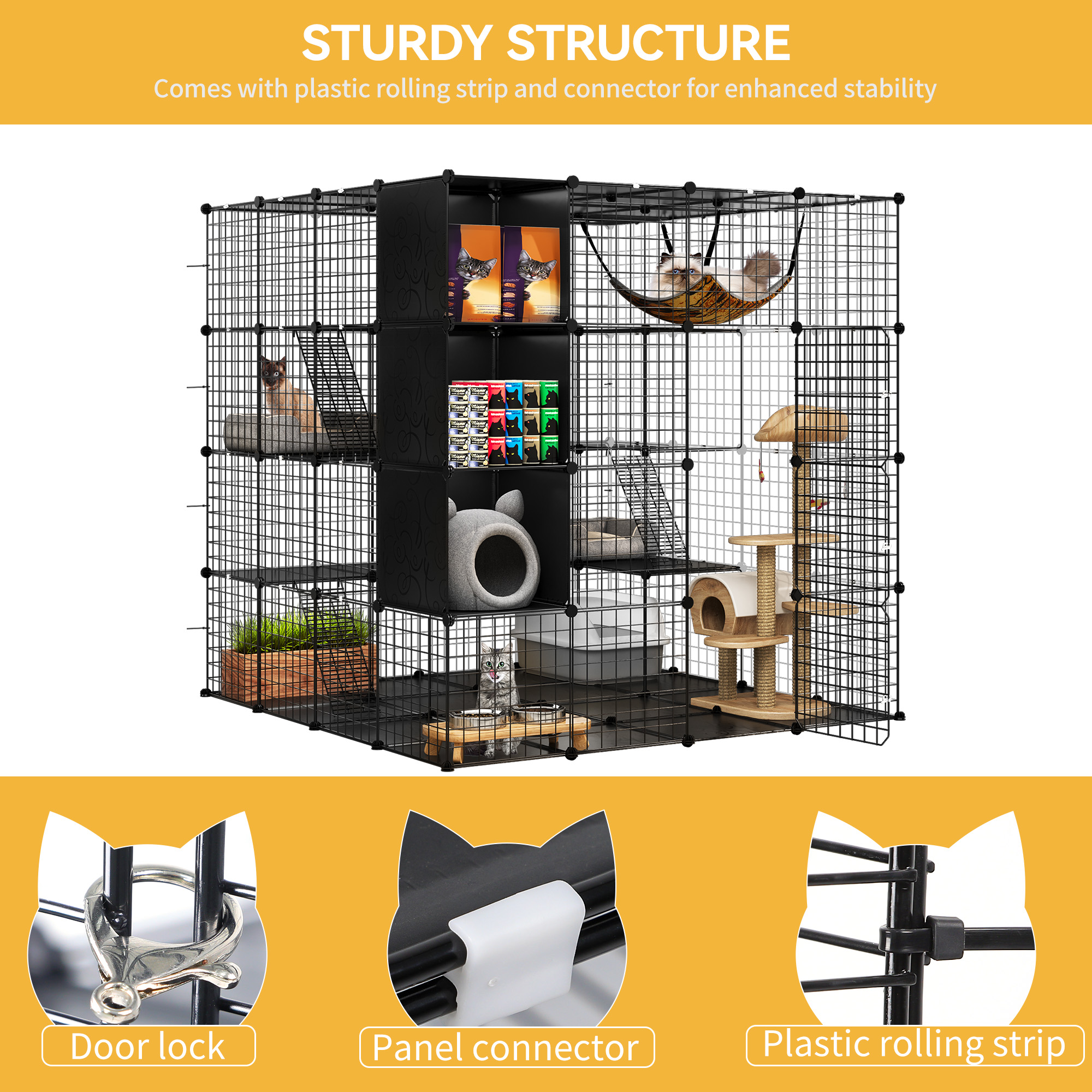 Dextrus 4-Tiers Cat Cages with Storage Cube DIY Catio Outdoor Cat ...