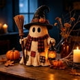 thumbnail image 5 of Voglyf Light Up Ghost Witch Figurine, 5.9" Wooden-Look Halloween Skeleton Decoration with Warm LED Lantern, Cute Spooky Collectible Statue for Indoor Tabletop, Mantel, Desk and Party Decor, 5 of 6