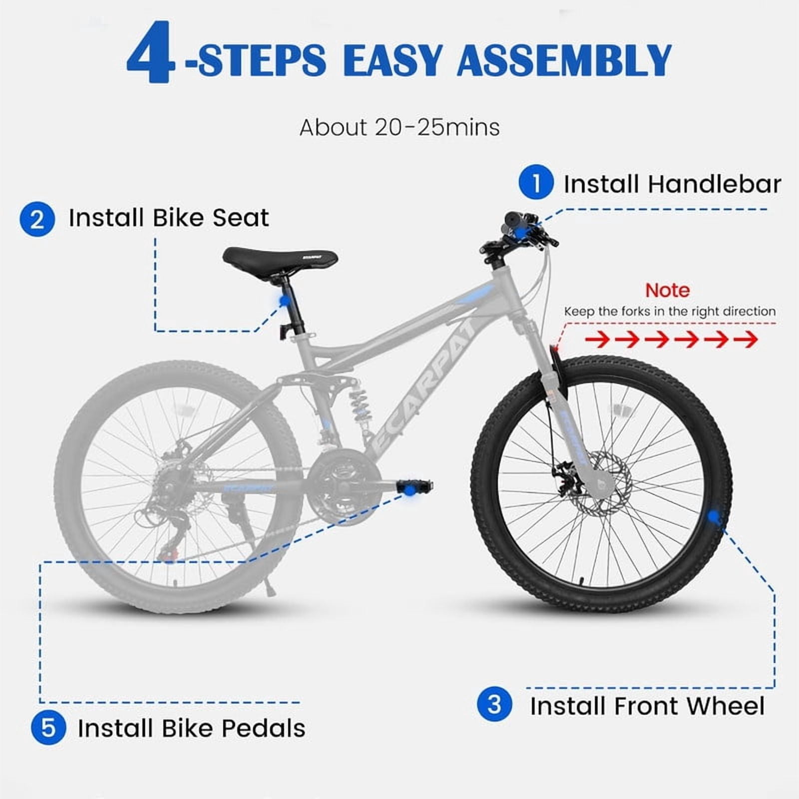 Mountain Bike 24 Inch Wheels, 21 Speed Dual Full Suspension Mountain Bicycle, High Carbon Steel Frame, Mens Womens Mountain Bikes, Birthday Gift Choice(Black)