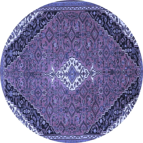 Ahgly Company Machine Washable Indoor Round Medallion Blue Traditional Area Rugs, 4' Round