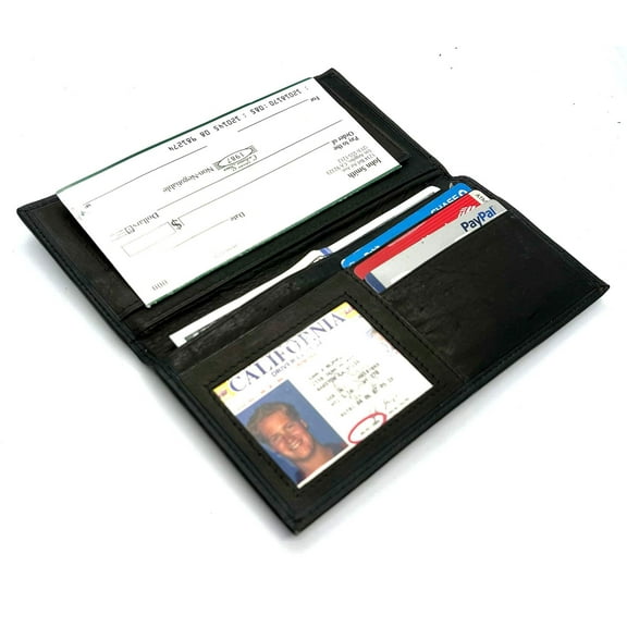 Black Leather Genuine Checkbook Cover Long Wallet Card Organizer Secretary Wallet