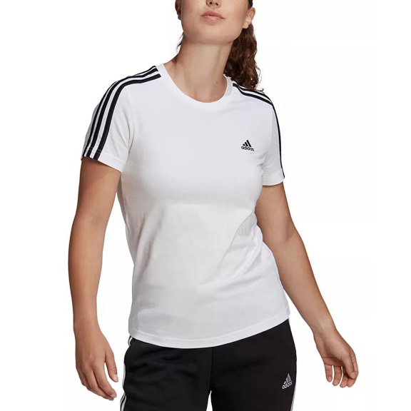 adidas Women's Essentials Slim 3-Stripes Tee, White/Black, Medium