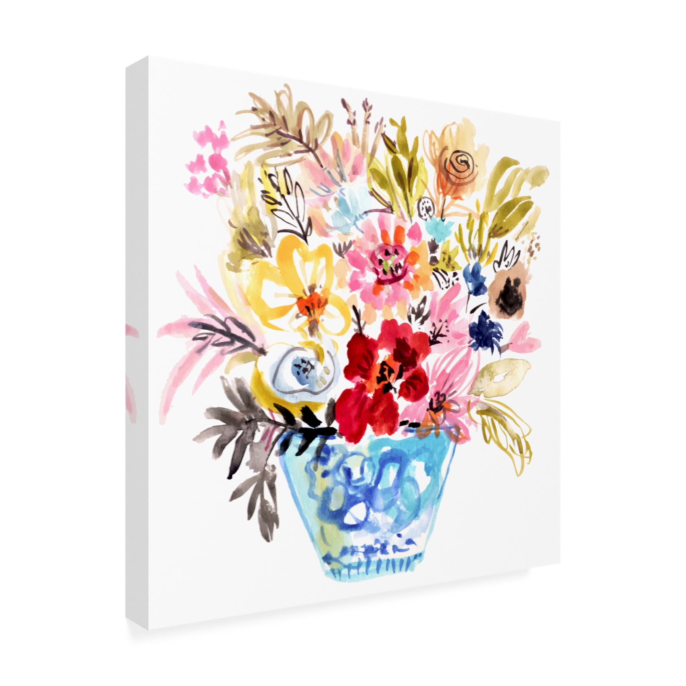 Canvas Wall Art - Karen Fields 'Small Blue Vase' Wall Art for Living Room, Bedroom, or Office Décor by Trademark Fine Art - 24 x 24 Inches