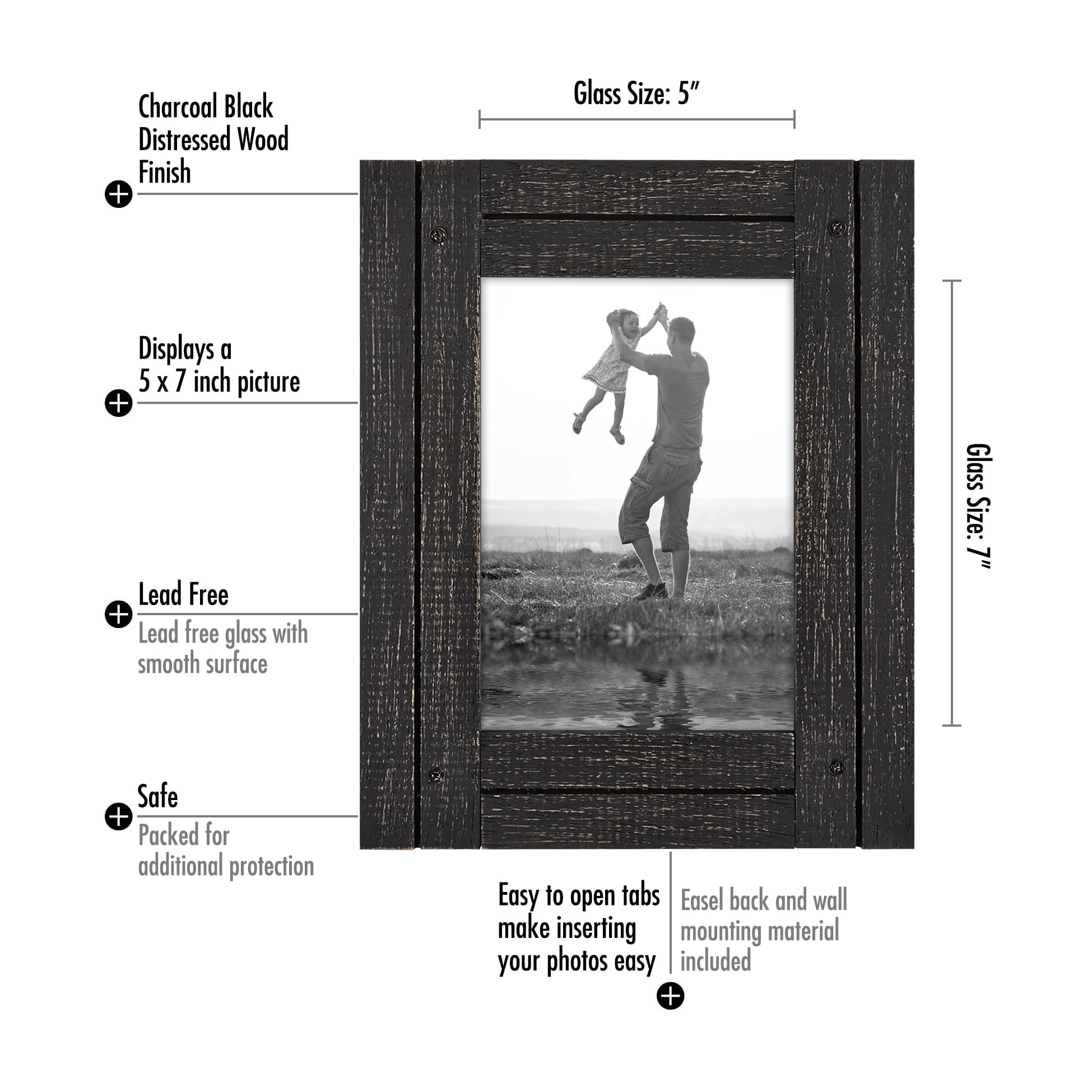 Americanflat 5x7 Charcoal Black Distressed Wood Frame Made to Display 5x7  Photos