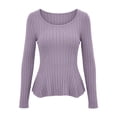 thumbnail image 6 of VBVC Women's Crew Neck Ribbed Peplum Top , Ladies' Fitted Fall Winter Long Sleeve Shirt , Stretch Casual Tunic Tee For Women, S-2XL, 6 of 6