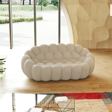 Sodrens 79.53" Bubble Couch,Modern Upholstered Mesh Fabric Lazy Floor Sofa,3D Honeycomb Shape Bubble Sofa Curved Couch for Living Room,Office,Apartment,No-Assembly(Light Gray,Loveseat)