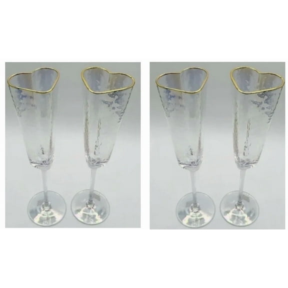 Set Of 4 David Tutera Heart Shaped Glass Champagne Flutes Glasses Valentines New
