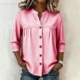thumbnail image 6 of Sokhug Womens Cotton Linen Striped 3/4 Sleeve Stand Collar Button Down Breathable Casual Daily Tunic Blouse Tops, 6 of 7