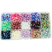 Haobase 15 Colors Pearls Beads Kit, 1200pcs Round Resin Beads with Holes for Bracelets, Necklaces, Earring, DIY, Crafts