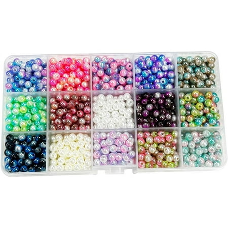 Haobase 15 Colors Pearls Beads Kit, 1200pcs Round Resin Beads with Holes for Bracelets, Necklaces, Earring, DIY, Crafts
