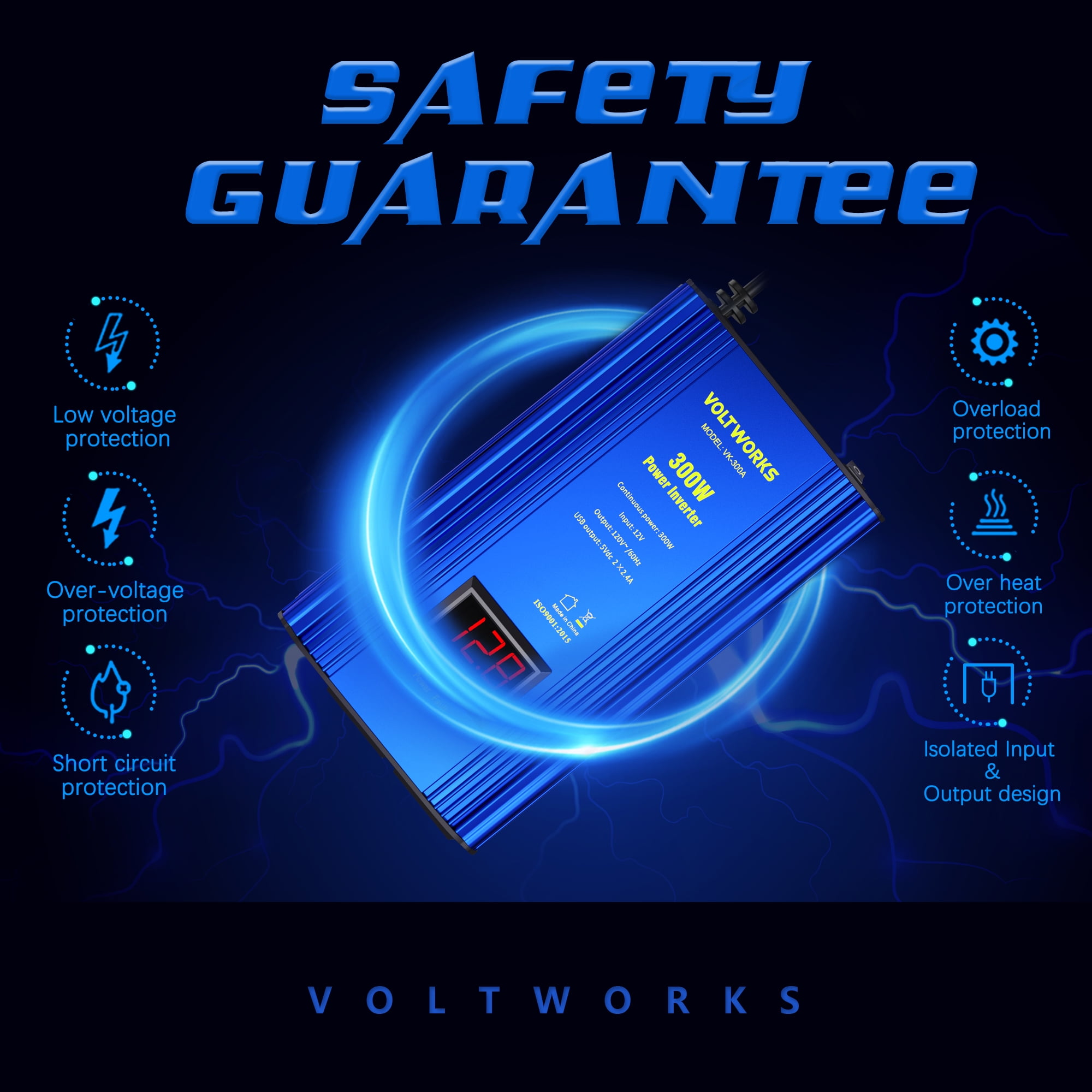 VOLTWORKS 300 Watt Car Power Inverter DC 12V to AC 110V with 4.2A Dual Smart USB Ports Car Adapter