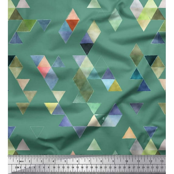 Soimoi Green Cotton Duck Fabric Triangle Art Geometric Print Fabric by the Yard 42 Inch Wide
