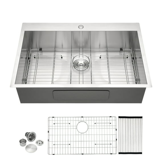 33x22x9 Inches, 18 Gauge Stainless Steel Undermount Single Bowl Top Mount Kitchen Sink.