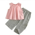 thumbnail image 2 of NAISIBABY Girls Outfits 2-Piece, Ruffles Sleeveless Tops with Striped Pants Comfort Summer Playwear Sets Pink 7-8T, 2 of 9
