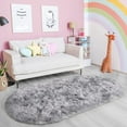 thumbnail image 2 of Junovo Fluffy Oval Rug Soft Tie Dye Area Rugs Shaggy Colorful Carpet Plush Bedside Carpet for Teen Dorm Baby Nursery,2.6 x 5.3ft,Gray, 2 of 7