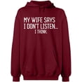 thumbnail image 2 of OXI Hoodie Sweatshirt - My Wife Says I Don't Listen, Basic Casual Hoodie for Men's and Women Fleece Hoodie Long Sleeve - Cardinal Red 3X-Large, 2 of 3