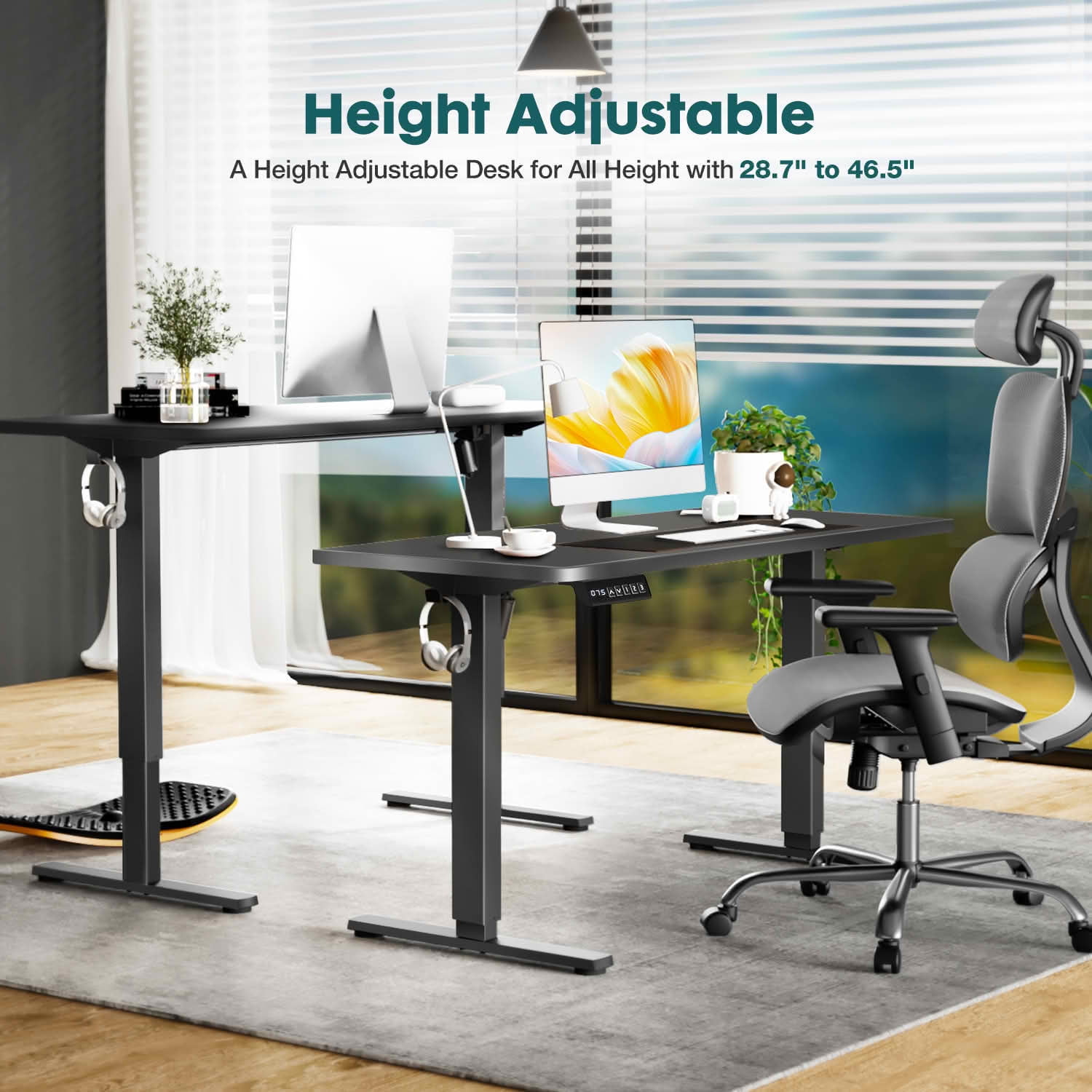 MAYEERTY Adjustable Mobile Bed Table, Computer Desk Standing Table, Home Office Use, Black