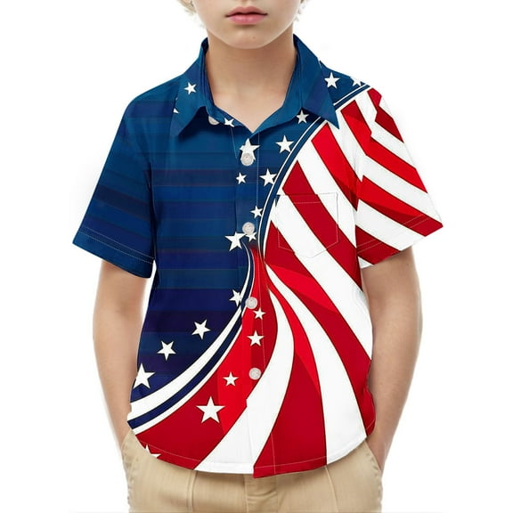 ZACPNCV Kids Boys 4th of July Shirt USA Letter Print Tees Short Sleeve Crewneck Holiday Tops Patriotic Graphic Shirts Independence Day Clothes Multicolor 5-6 Years