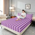 thumbnail image 3 of Manfei Geometric Stripe Queen Sheets,Contemporary Minimalist Queen Sheet Sets, Purple Light Purple, Reversible 4-Piece1 Flat Sheet + 1 Fitted Sheet + 2 Pillowcases, 3 of 6