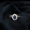 Oval Created Blue Sapphire Ring with Diamond Halo, Princess Diana