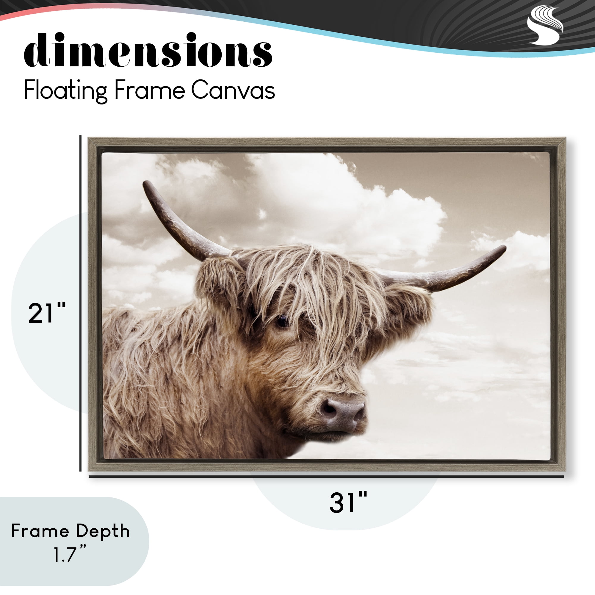 Stupell Industries Shaggy Highland Cow & Clouds Brown Framed Floater Canvas Wall Art, design by CAD Designs