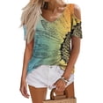 thumbnail image 5 of UoCefik Womens Cold Shoulder Tops Short Sleeve Dressy Casual Shirts Summer Fashion V Neck Basic Tees Sunflower Print Blouses Multicolor 3XL, 5 of 6