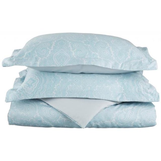 Cotton Rich 600 Thread Count Italian Paisley Duvet Cover Set Twin-Blue