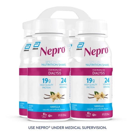 Nepro Nutrition Shake for People on Dialysis, Vanilla, 8 fl oz, Pack of 4