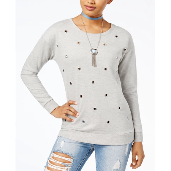 Ultra Flirt Juniors Grommet Detail Sweatshirt Heather Grey M