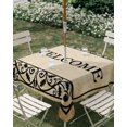 thumbnail image 2 of Square Outdoor Tablecloth with Umbrella Hole Brown Welcome Modern Outside Table Cloth Waterproof Patio Table Cover Abstract Art Floral Leaves Zipper Tablecloths for Picnic Party Camping 54x54 Inch, 2 of 8