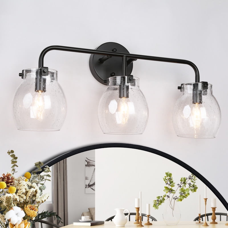 LNC 22-in 3-Light Matte Black LED Transitional Vanity Light Bar for Bathroom