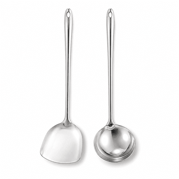 PLERISE 17 inch 304 Stainless Steel Wok Spatula & Ladle Set, Heat Resistant, 2 Pack