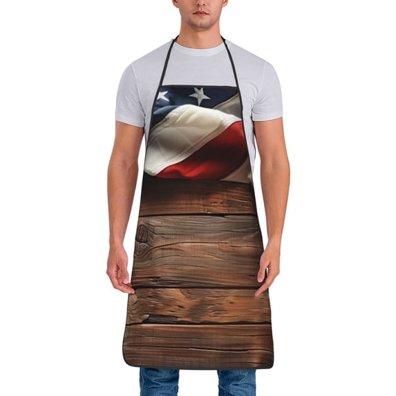 Xecao Rustic American Flag Wood Print Funny BBQ Chef Aprons for Men Women,Adjustable Kitchen Cooking Aprons with Pocket Waterproof Oil Proof No Pilling Fading