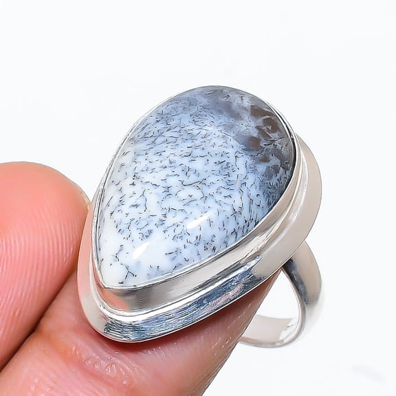Dendrite Opal Gemstone Handmade 925 Sterling Silver Jewelry Ring Size 7.5