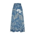 thumbnail image 4 of Mnyycxen Women's Boho Retro Ptinted Denim Skirts Elastic High Waist A-line Maxi Skirt Block Color Pleated Skirt with Pockets, 4 of 5