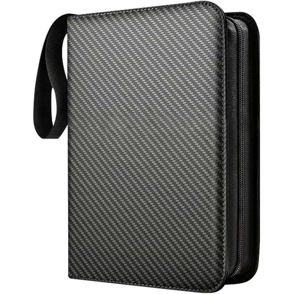 HZXC-4 Pockets Trading Card Binder with Sleeves Double Sided Pocket Card Folder with Zipper PU Collection Binder for Baseball, Sports, MTG, TCG, Game Cards (Black)