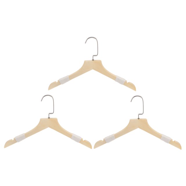 3uds B30 Madera Traje Perchas 350mm Longitud Plano Cabeza Antideslizante U-Muescas Cuerda Madera Abrigo Percha con Inoxidable Acero Gancho para Chaqueta Pantalones Camisa