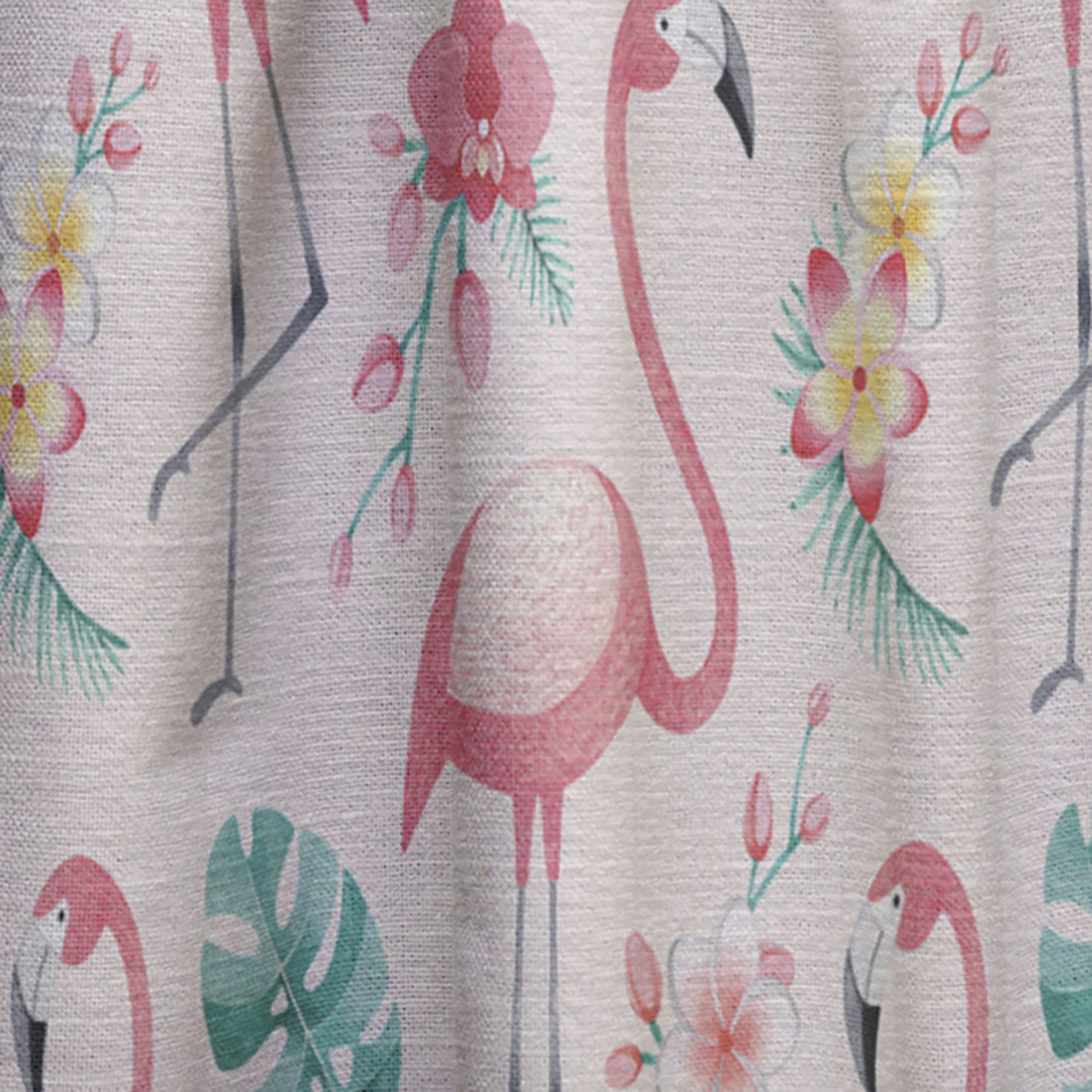 Designart 'Tropical Botanicals, Flamingo and Flowers II' Mid-Century Modern Curtain Panel