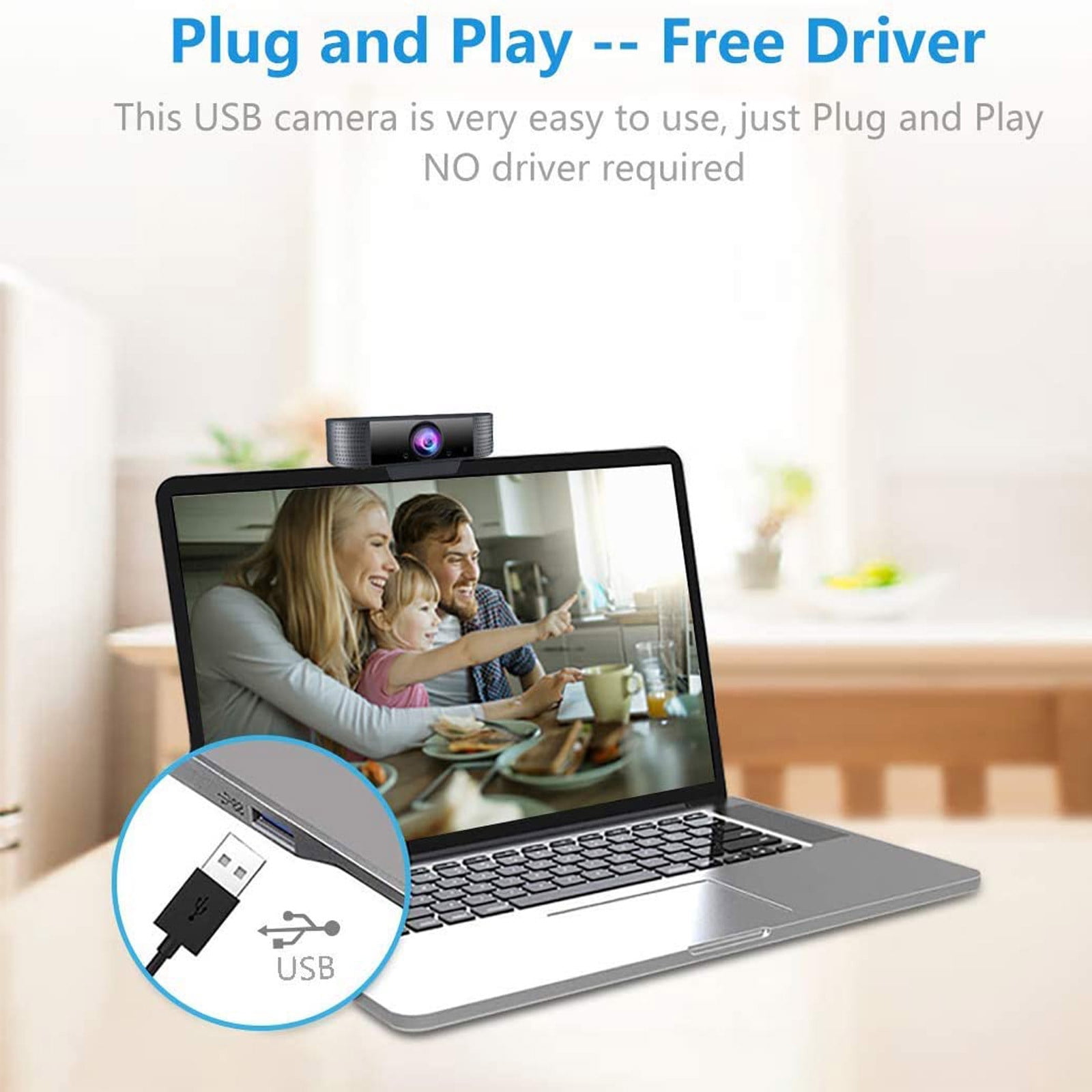 Webcam with Microphone, 1080P Full HD USB Camera, Plug Play Streaming Webcam for PC Laptop