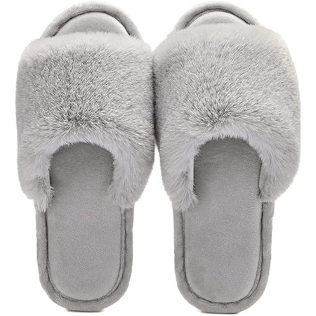 

CoCopeaunt Women s Open Toe Flat Fluffy Slippers Spa Soft Plush Furry Cozy Slip On Slides House Shoes Indoor Outdoor Warm Comfy