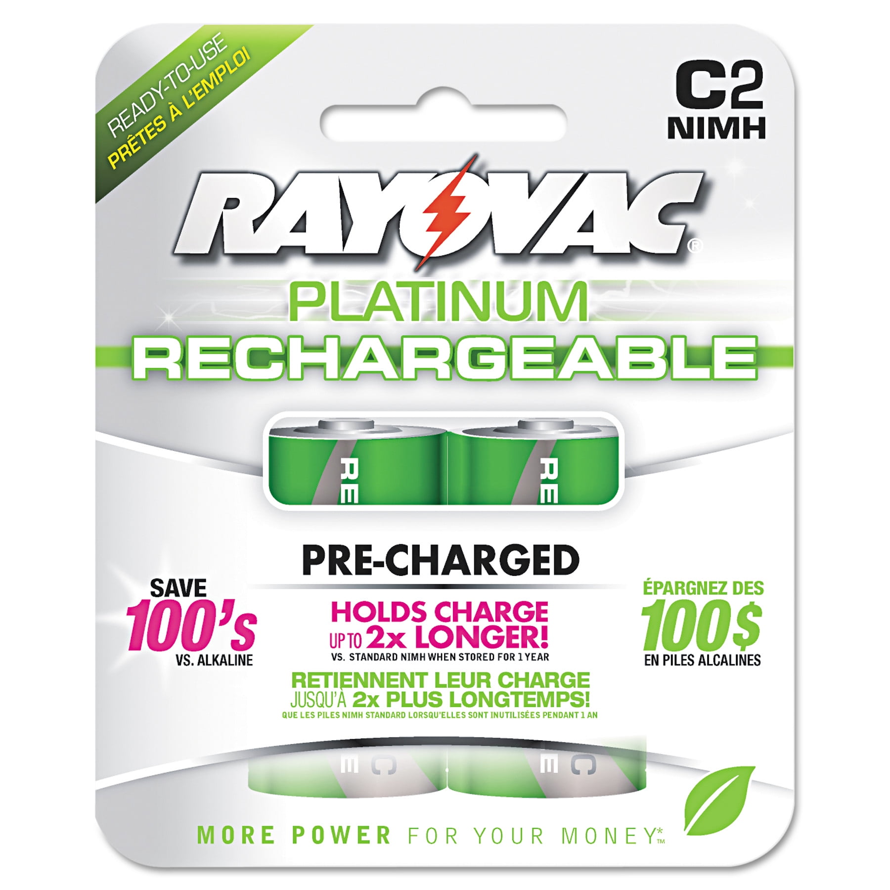 Rayovac Recharge Plus NiMH Batteries, C, 2/Pack