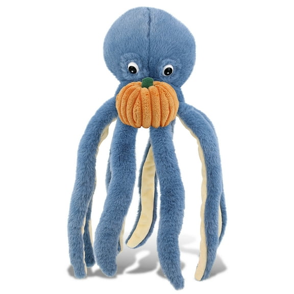 DolliBu Super Soft Plush Blue Octopus Stuffed Animal with Pumpkin Decor - Pumpkin Plush Animal for Fall, Halloween and Thanksgiving, Pumpkin Toy for Baby, Kids, Adults - 15 Inches